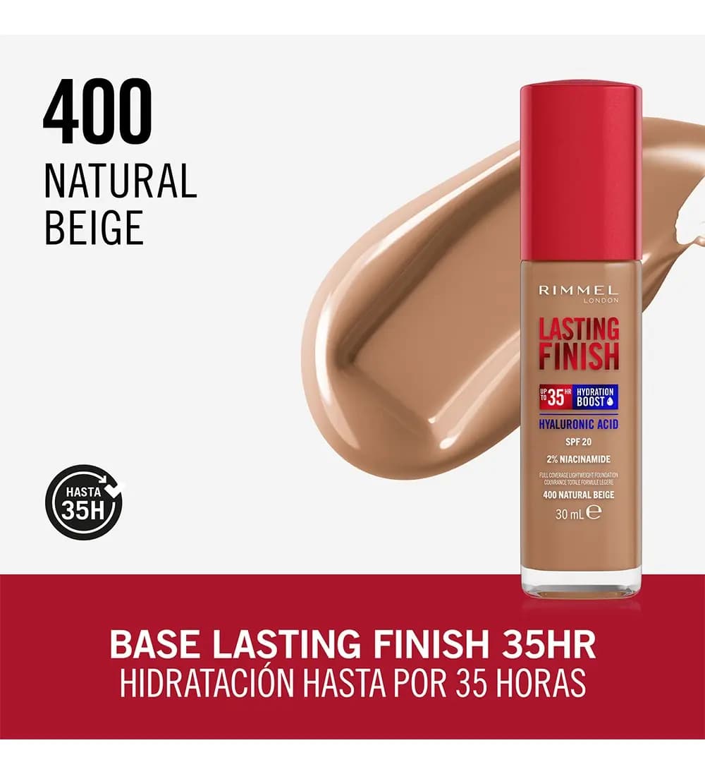 Base Maquillaje Lasting Finish 35 Hours Rimmel London Tono 400 Natural