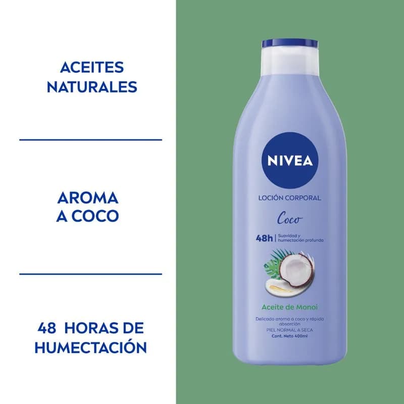 NIVEA Loción Corporal Coco o Vainilla Rápida Absorción x 400ml.