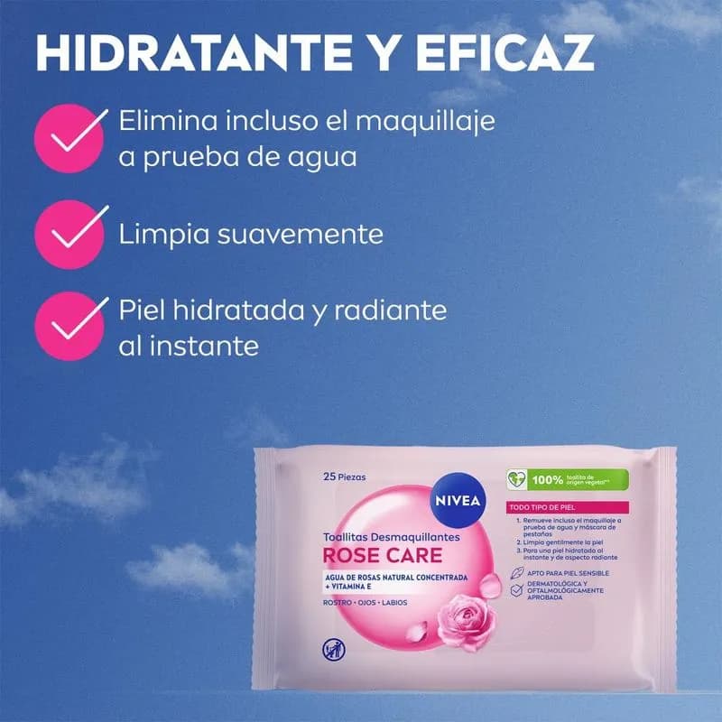 Toallitas Desmaquillantes Rose Care x 25uni.