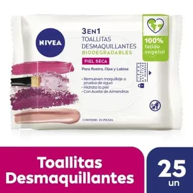 Toallitas Limpiadoras 3 en 1 NIVEA para piel sensible x25un