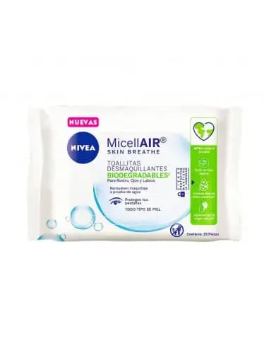 Toallitas Desmaquillantes 3 en 1 MicellAir Skin Breathe x 25uni.