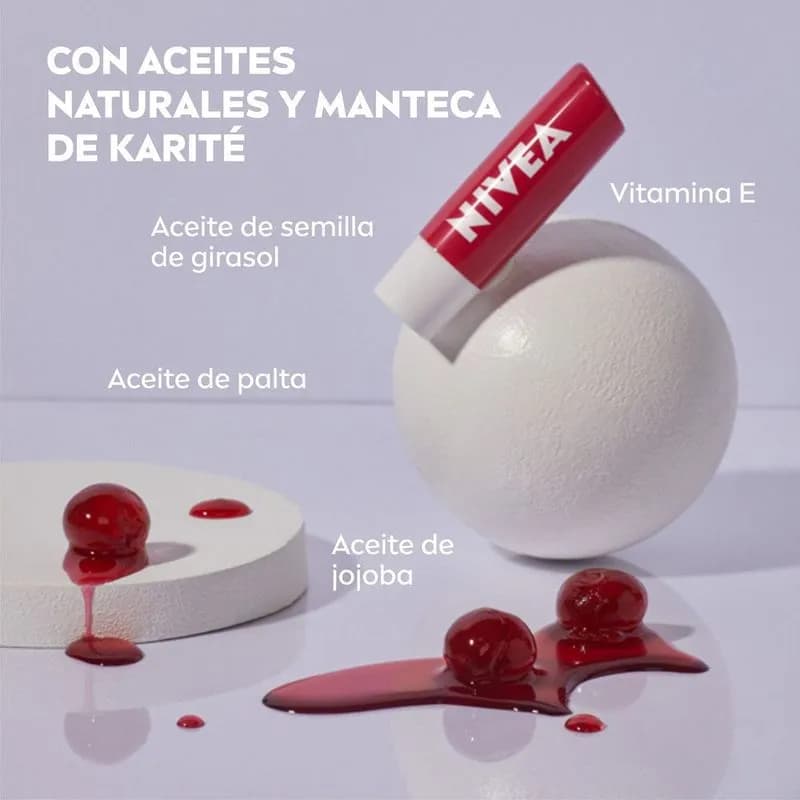 Protector Labial Humectante Nivea Cherry Shine Para Todo Tipo De Piel x 4,8grs.