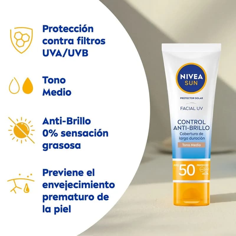 NIVEA Protector Solar Facial Control Anti-Brillo FPS50 Tono Medio Piel Normal A Grasa x 50ml.