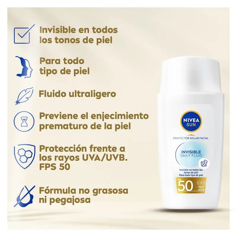 NIVEA Protector Solar Facial Nivea Sun Invisible Daily Fluid Para Todo Tipo De Piel x 40ml.