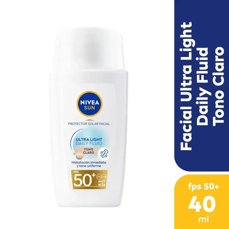 NIVEA Protector Solar Facial Nivea Sun Ultra Light Daily Fluid T - Claro Fps 50+ Para Todo Tipo De Piel x 40ml.
