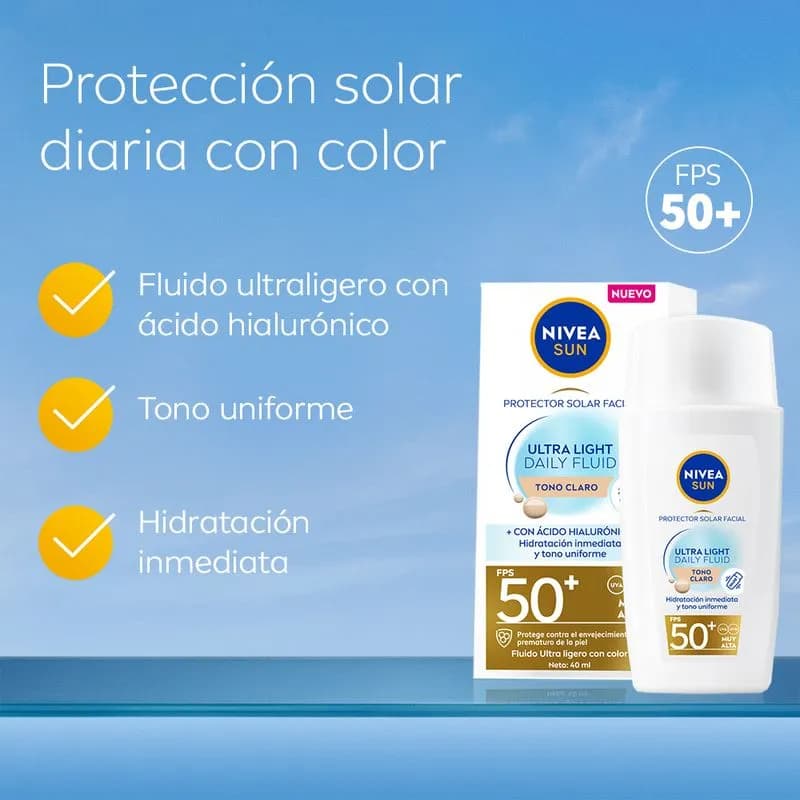 NIVEA Protector Solar Facial Nivea Sun Ultra Light Daily Fluid T - Claro Fps 50+ Para Todo Tipo De Piel x 40ml.