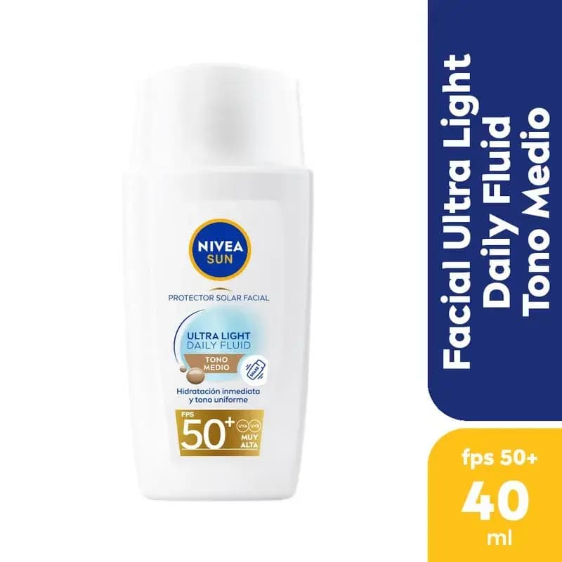 NIVEA Protector Solar Facial Nivea Sun Ultra Light Daily Fluid Tono Medio FPS50+ Para Todo Tipo De Piel x 40ml.