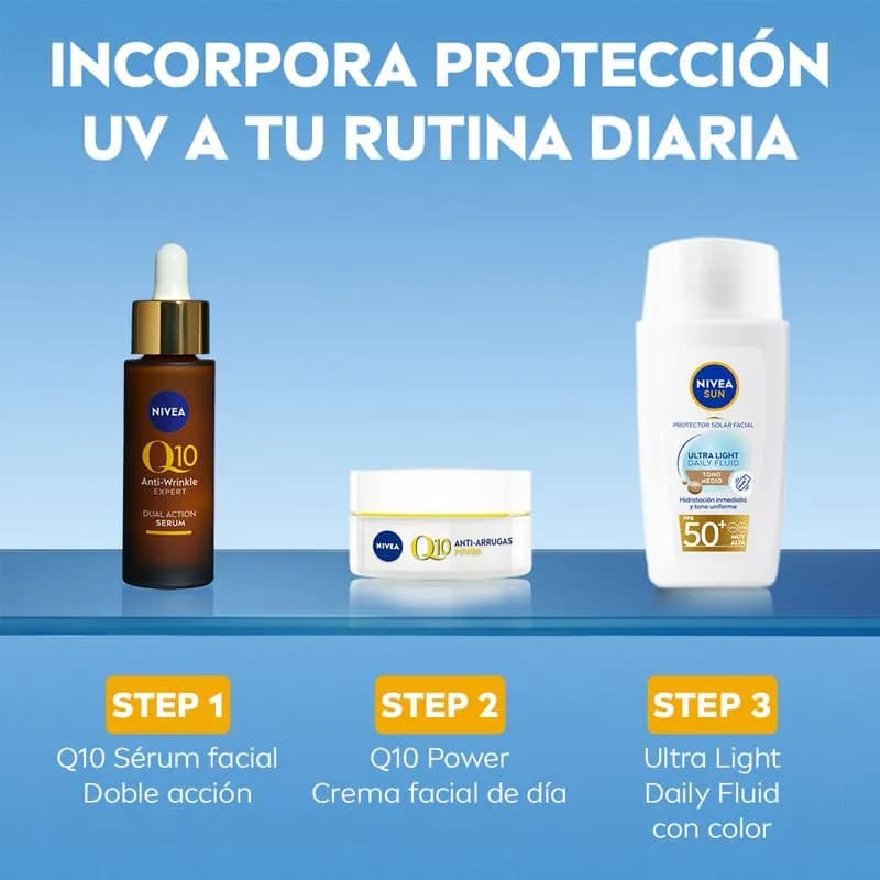 NIVEA Protector Solar Facial Nivea Sun Ultra Light Daily Fluid Tono Medio FPS50+ Para Todo Tipo De Piel x 40ml.