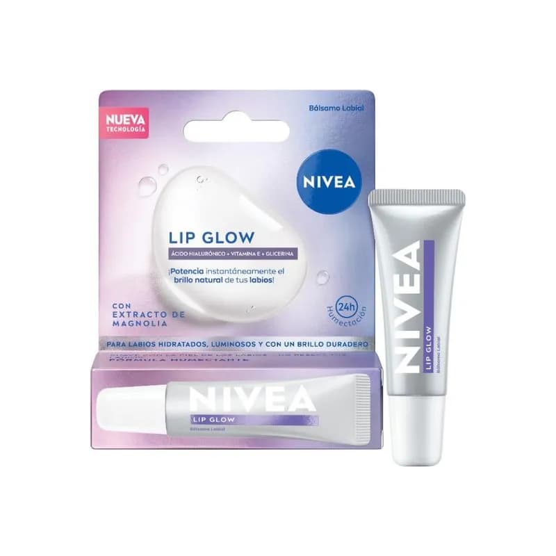 NIVEA Bálsamo labial Lip Glow con Ácido Hialurónico x 10ml.