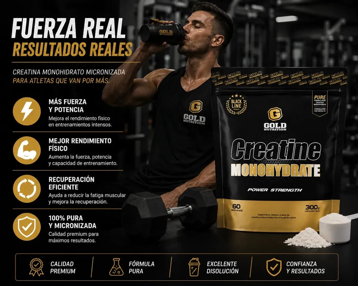 Creatina Monohidrato Micronizada Sin Sabor Gold Nutrition x 300grs.