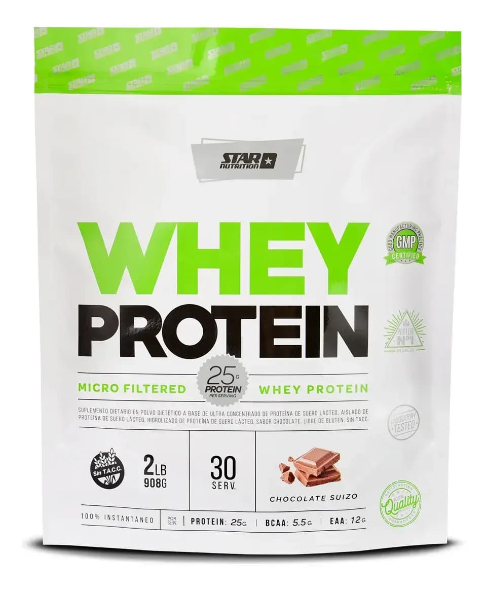 Whey Protein Star Nutrition 908grs. Sabor Chocolate suizo - Doypack En Polvo