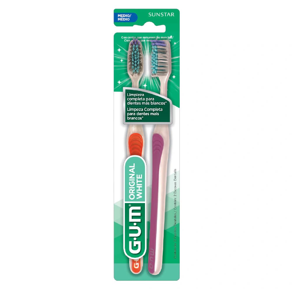 Gum Cepillo De Dientes Original White Compacto Mediano x2 un