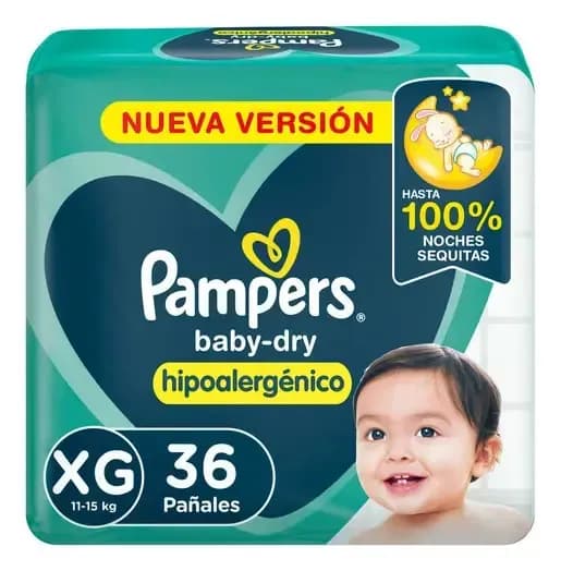 Pañal Pampers Baby-dry Hipoalergénico XG x 36uni.