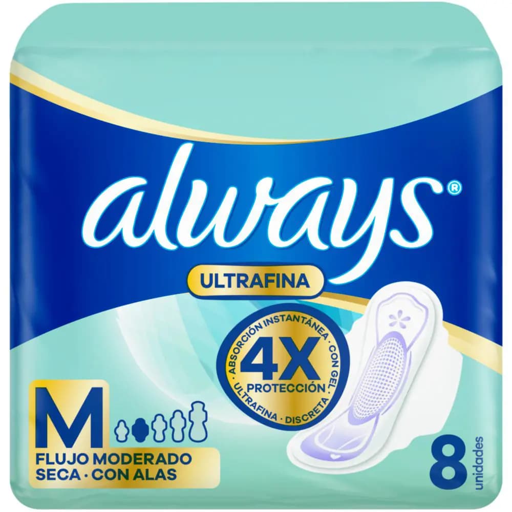 ALWAYS Toallas Femeninas Ultra Fina x4 Seca con Alas x 8uni.
