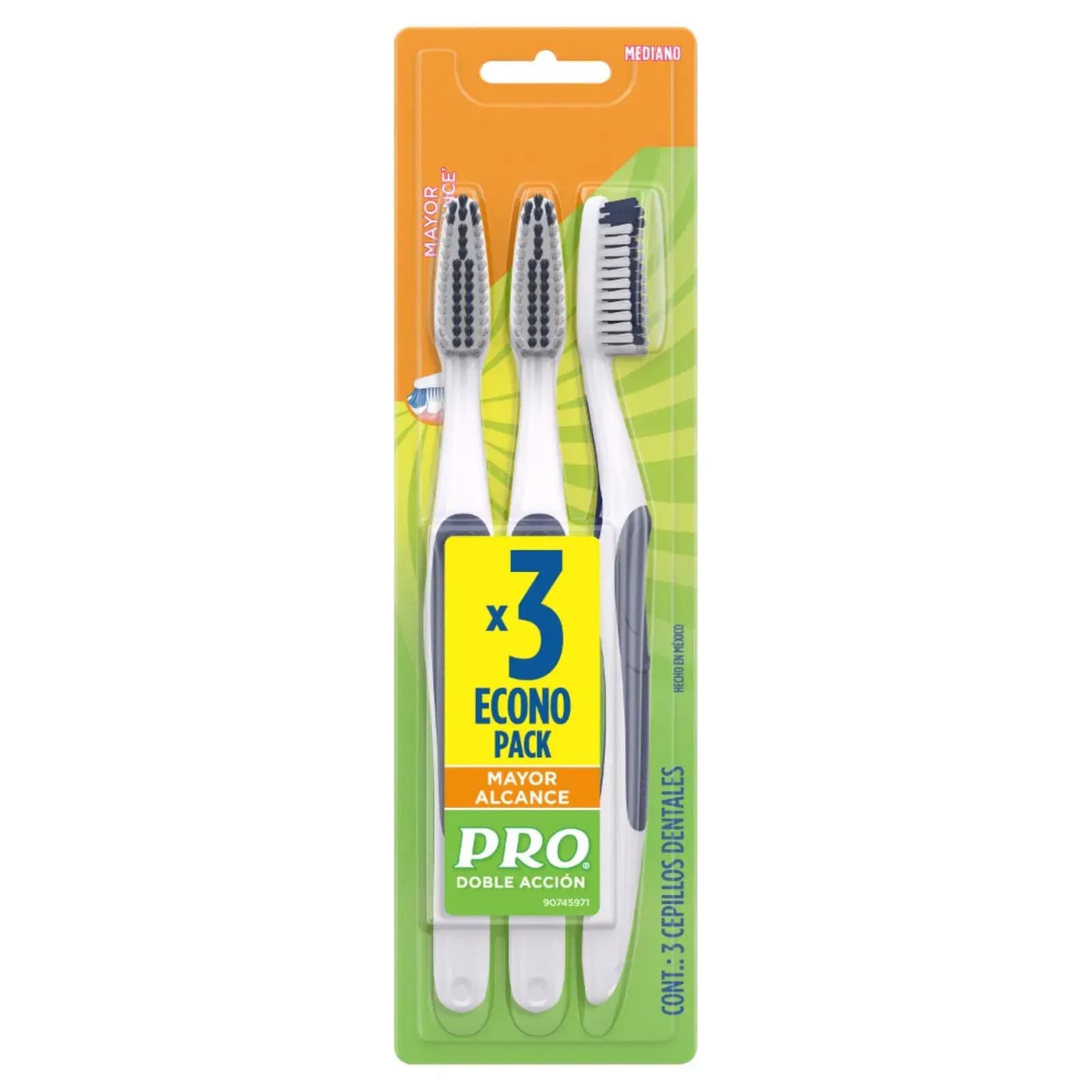 PRO Cepillo dental Mediano Doble Acción x 3uni.