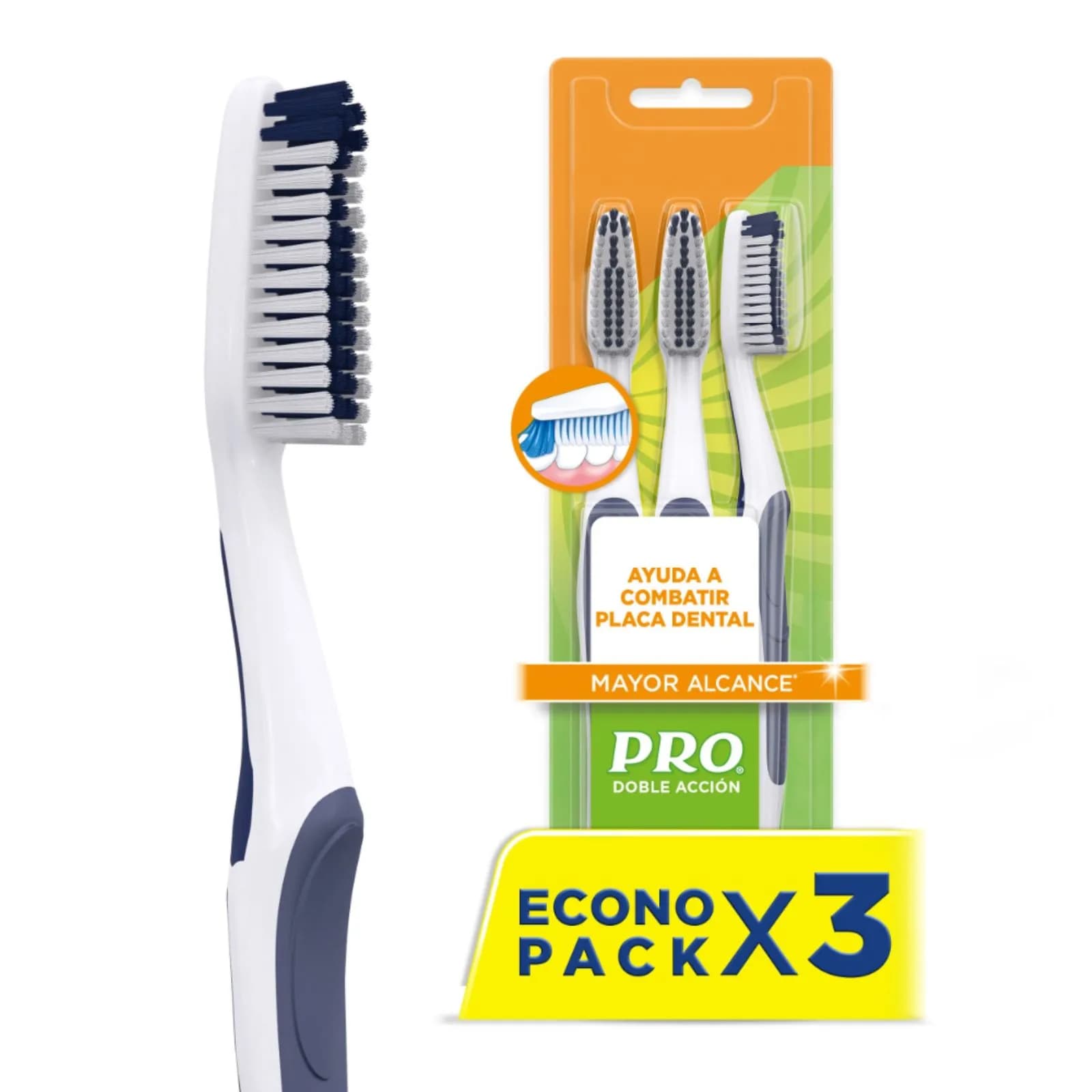 PRO Cepillo dental Mediano Doble Acción x 3uni.