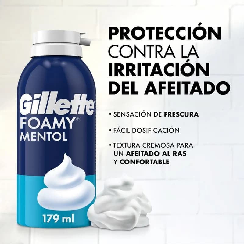 GILLETTE Espuma de Afeitar Foamy Mentol x 179ml.