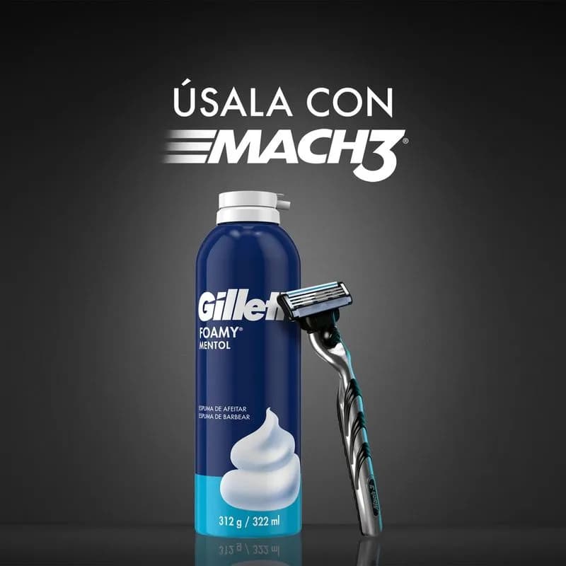 GILLETTE Espuma de Afeitar Foamy Mentol x 179ml.