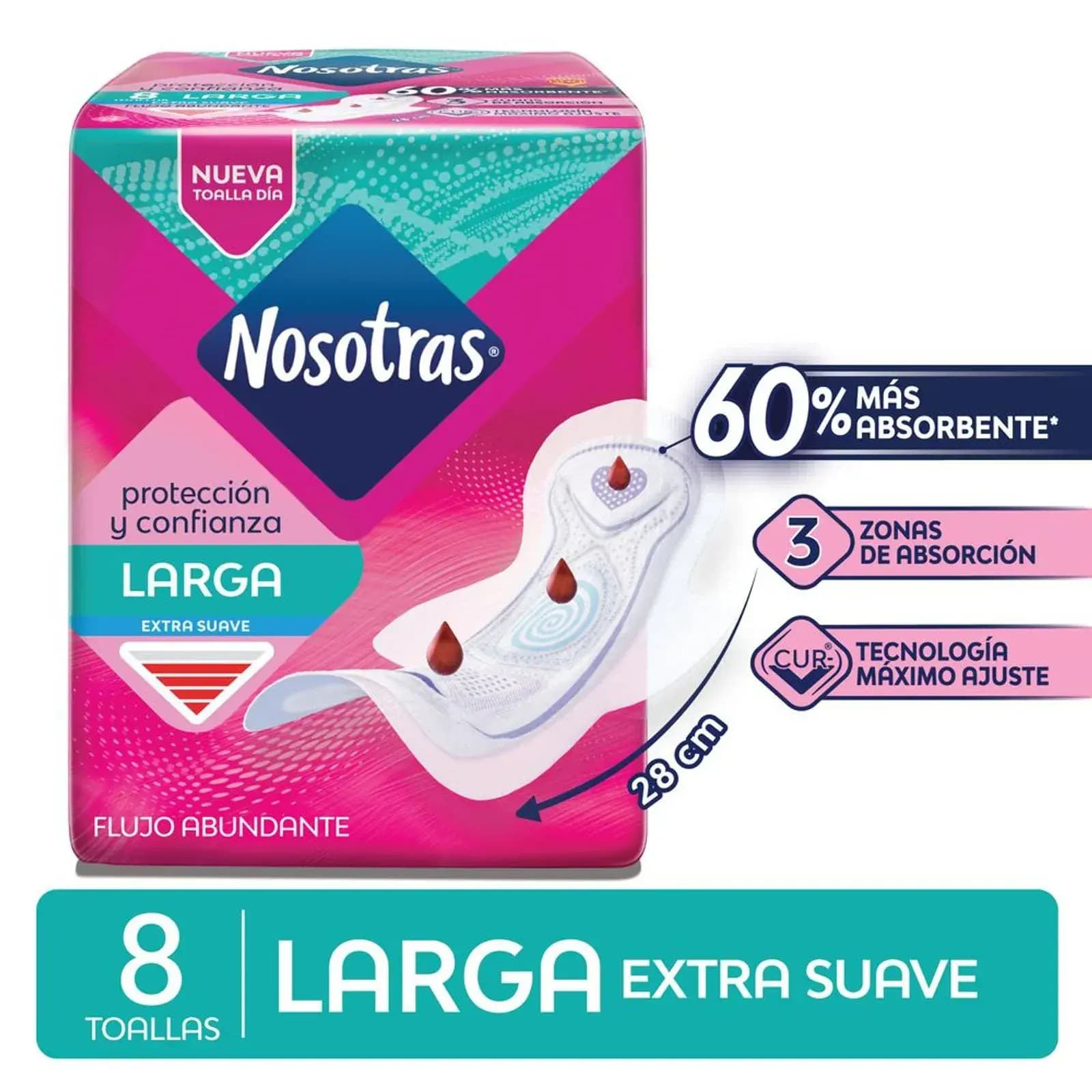 NOSOTRAS Toallas Femeninas Larga Tela Extra Suave x 8uni.