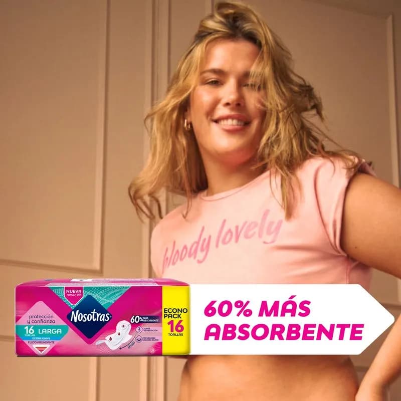 Toallas Femeninas Nosotras Larga Tela Curv x 16 un