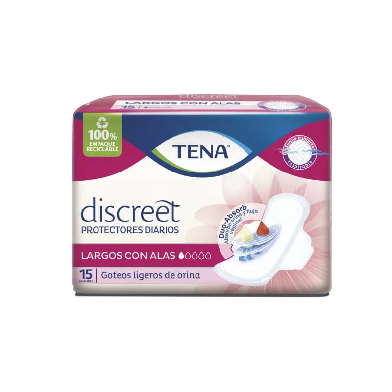 TENA Protector Diario Discreet Largo c/alas x 15 uni.