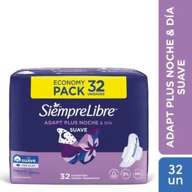 Toallas Femeninas Siempre Libre Adapt Plus Noche y Día x 32 un