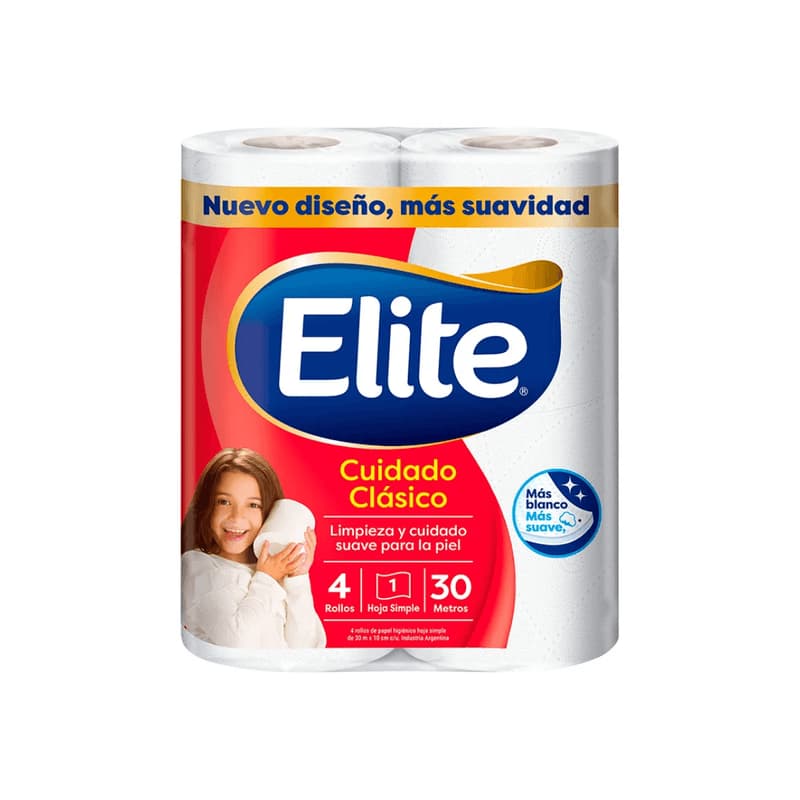 ELITE Papel Higiénico Cuidado Clásico Hoja Simple 4 x 30mts.