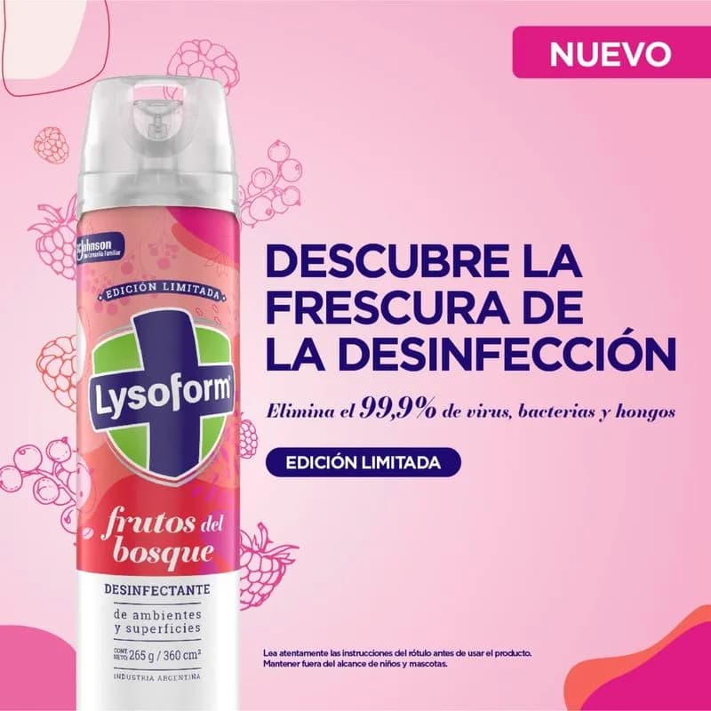 LYSOFORM Desinfectante De Ambientes Frutos Del Bosque x 360ml.