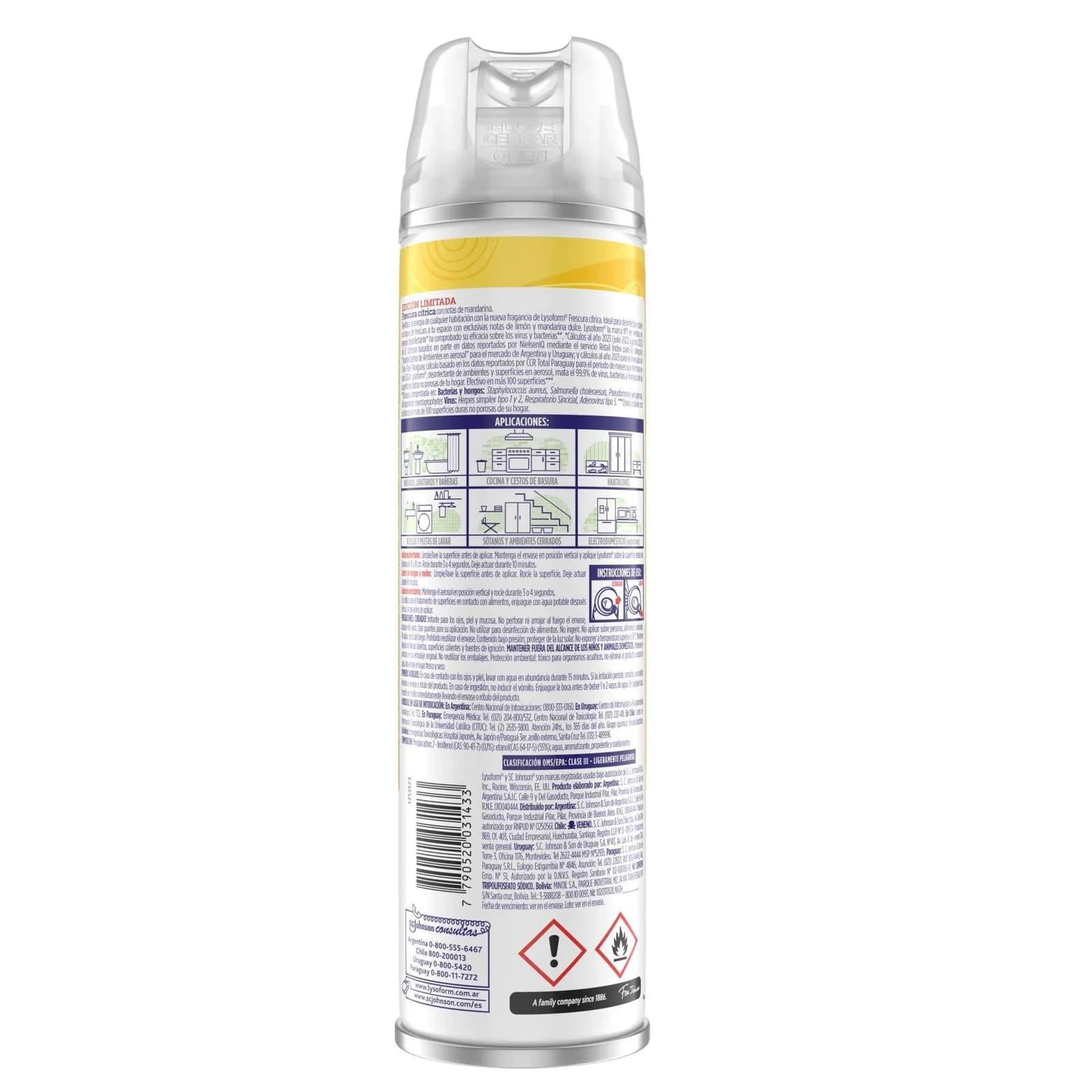 LYSOFORM Desinfectante en aerosol frescura cítrica x 360ml.