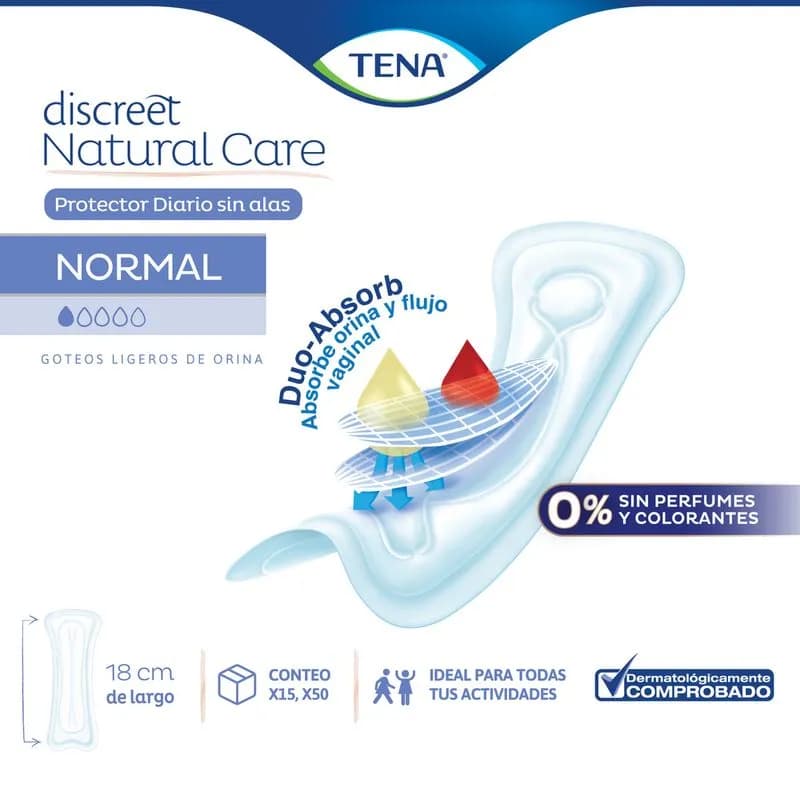 TENA Protector Diario Discreet Natural Care Sin Alas x 15uni.
