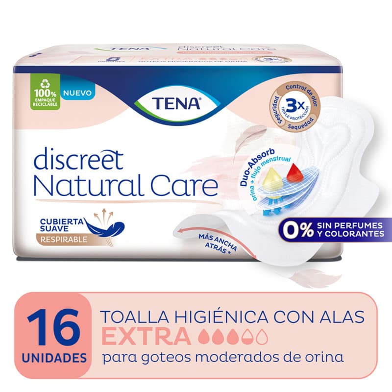 TENA Toallas Femeninas Discreet Natural Care x 16uni.