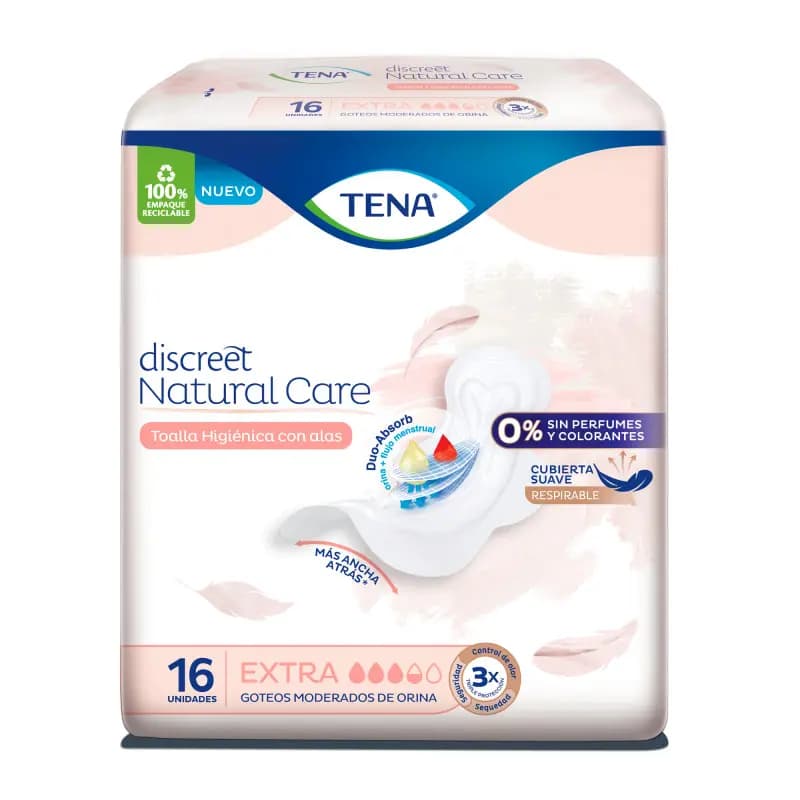 TENA Toallas Femeninas Discreet Natural Care x 16uni.