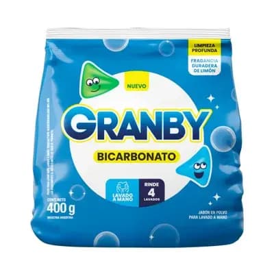 GRANBY Jabón en polvo para lavar ropa bicarbonato lavado a mano de limón x 400grs.