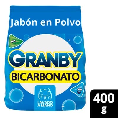 GRANBY Jabón en polvo para lavar ropa bicarbonato lavado a mano de limón x 400grs.