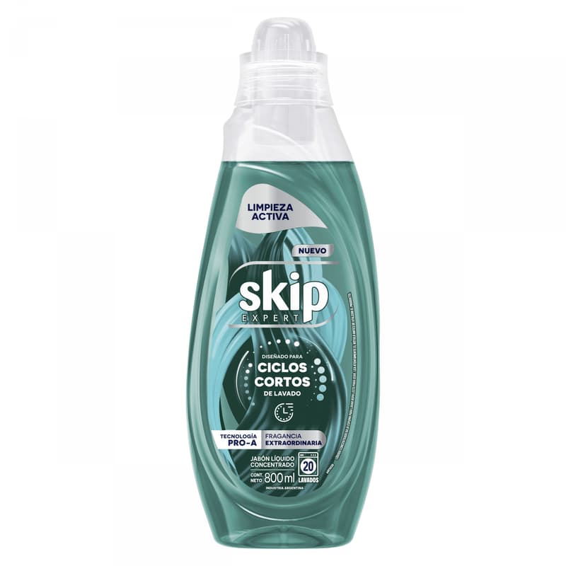 SKIP Jabón Líquido Concentrado para Ciclo Corto Limpieza Activa Botella x 800ml.