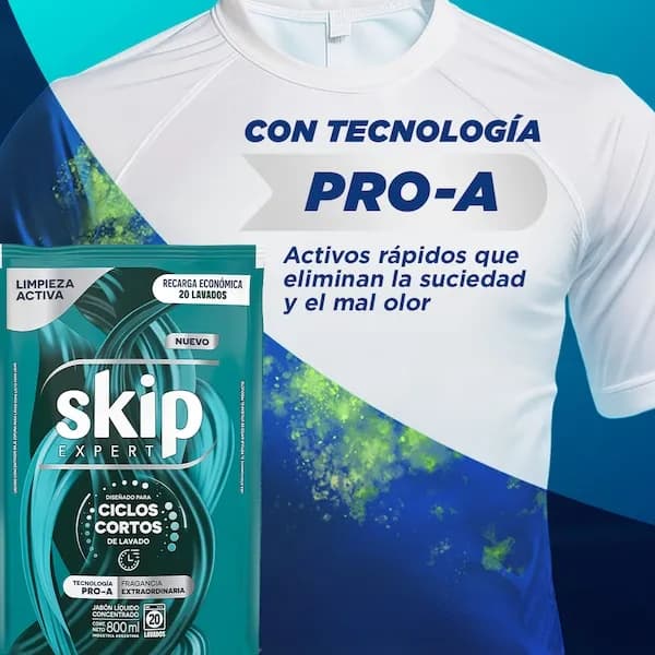 SKIP Jabón Líquido Concentrado Limpieza Activa Doypack x 800ml.