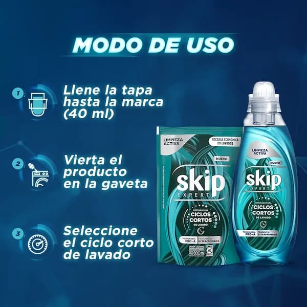 SKIP Jabón Líquido Concentrado Limpieza Activa Doypack x 800ml.