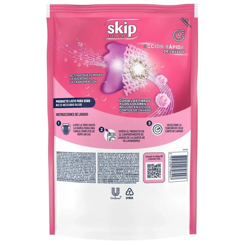 SKIP Jabon Liquido Concentrado para Ciclo Corto Cuidado Activo Doypack x 800ml.
