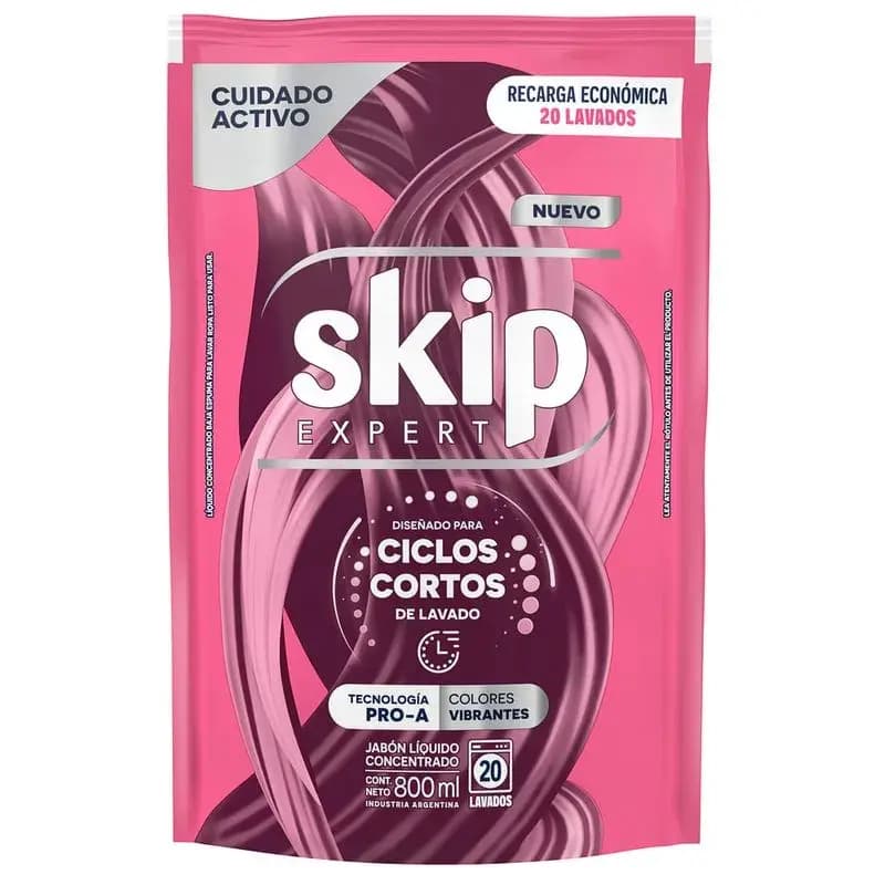 SKIP Jabon Liquido Concentrado para Ciclo Corto Cuidado Activo Doypack x 800ml.