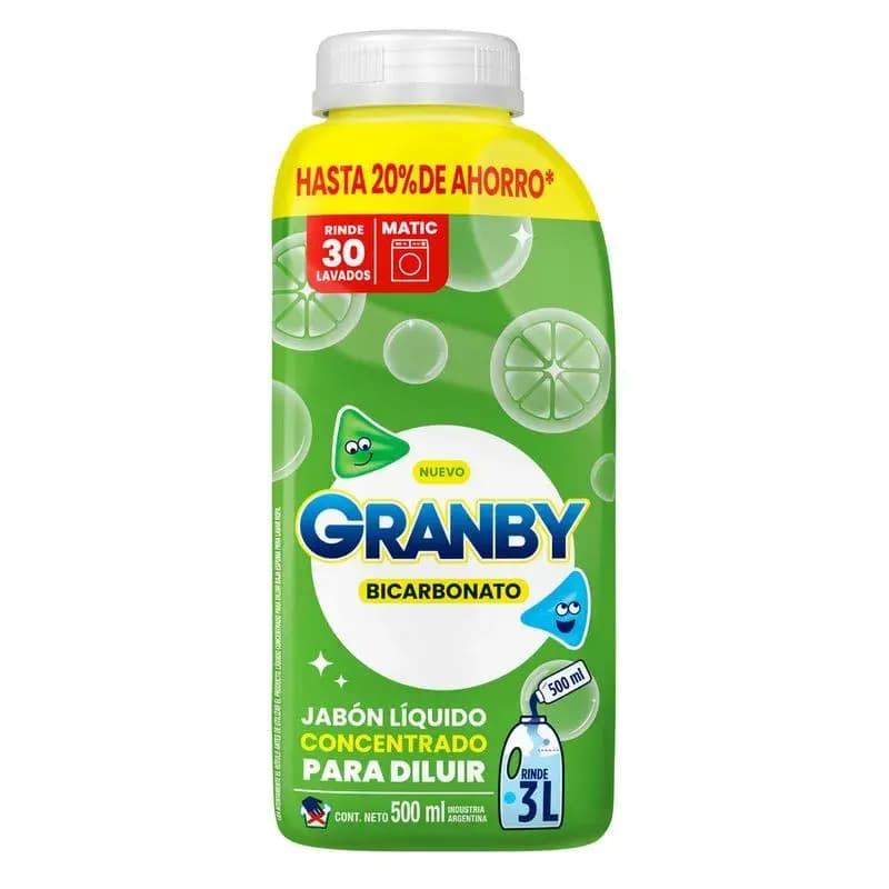 GRANBY Jabón Liquido Concentrado Para Diluir Baja Espuma Limón x 500ml.