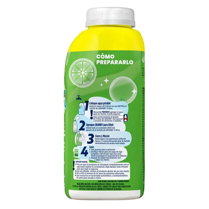 GRANBY Jabón Liquido Concentrado Para Diluir Baja Espuma Limón x 500ml.