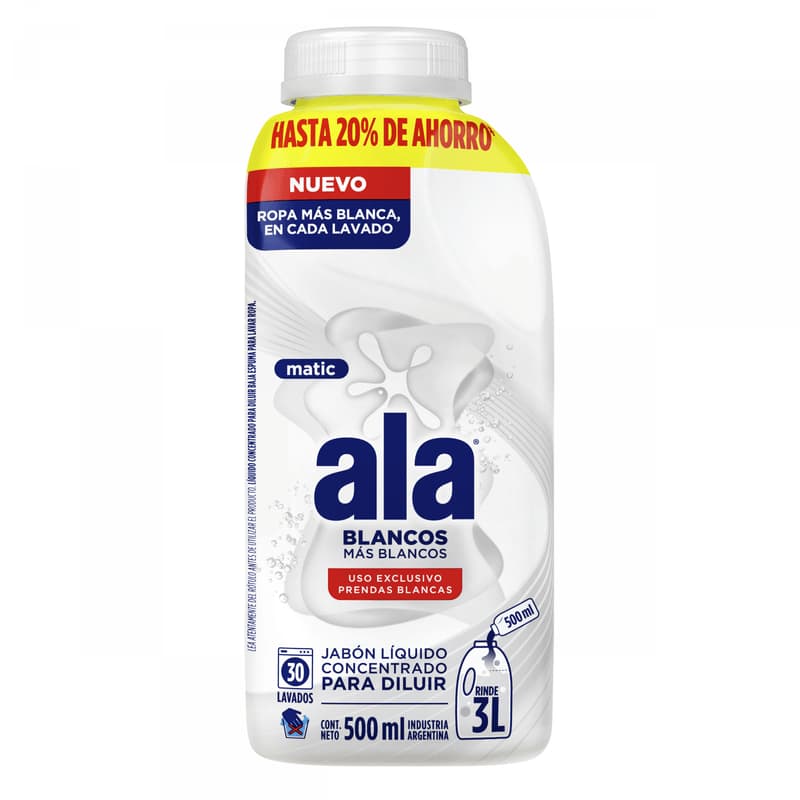 ALA Jabón Líquido Blancos Más Blancos Concentrado para Diluir x 500ml.