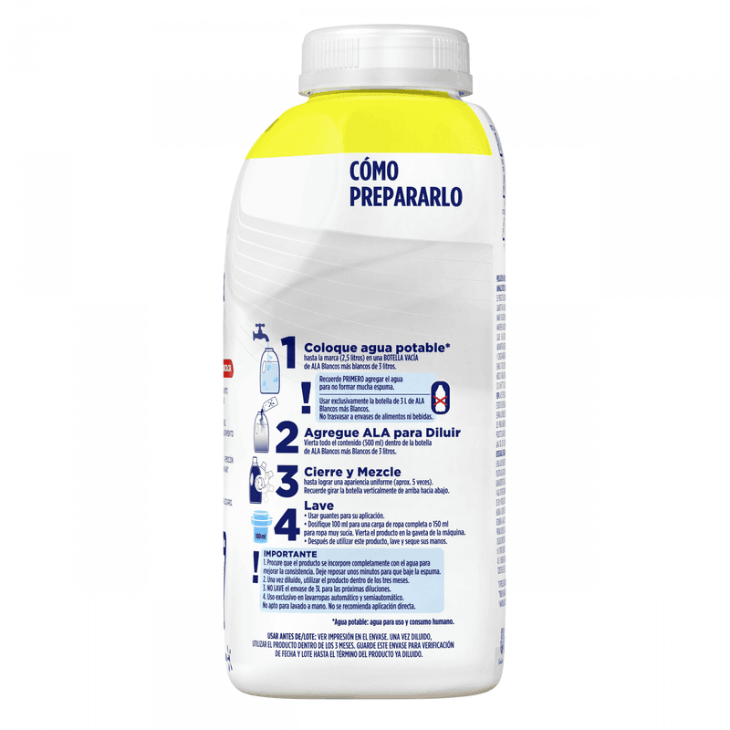 ALA Jabón Líquido Blancos Más Blancos Concentrado para Diluir x 500ml.
