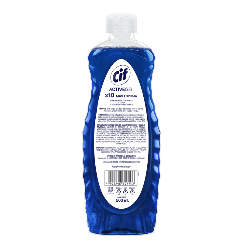 Detergente Concentrado Cif Active Gel Original x 500ml.