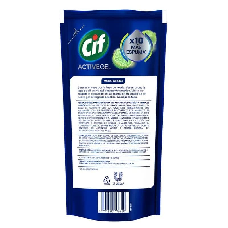 CIF Detergente para Lavavajillas Active Gel Original x 400ml.