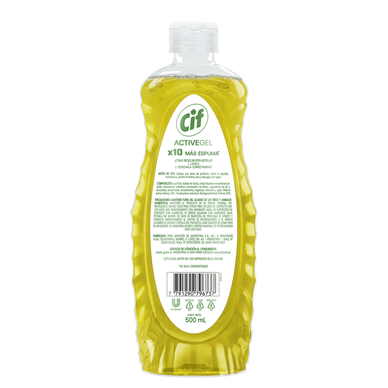 Detergente Concentrado Cif Active Gel Limón x 500ml.