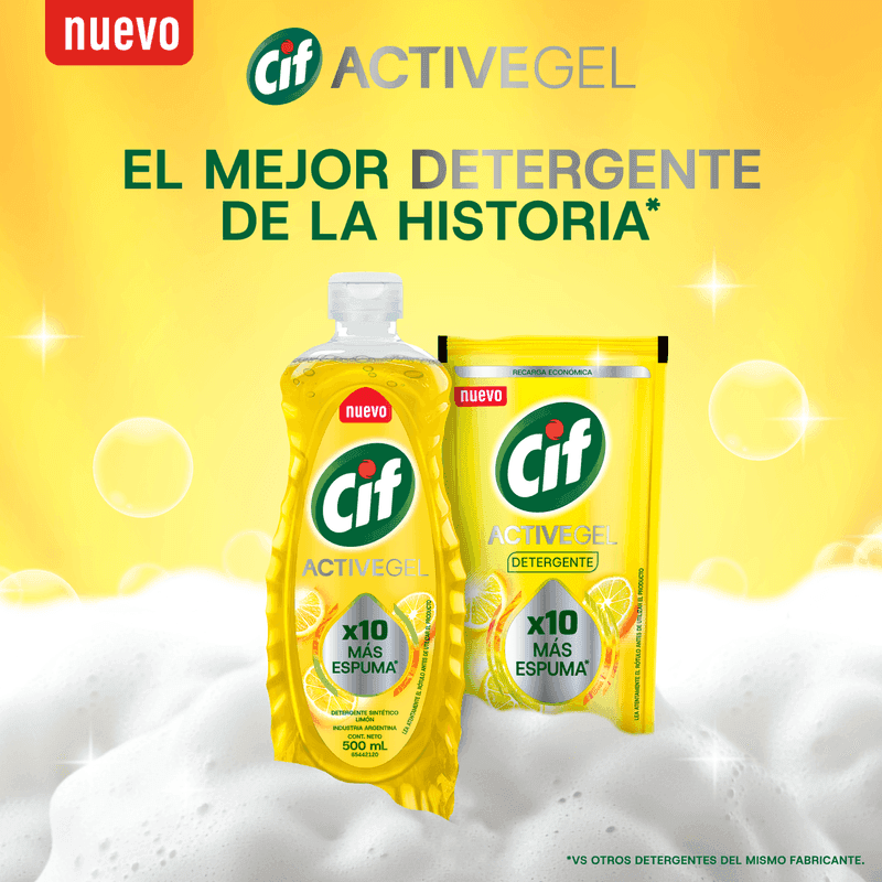 Detergente Concentrado Cif Active Gel Limón x 500ml.