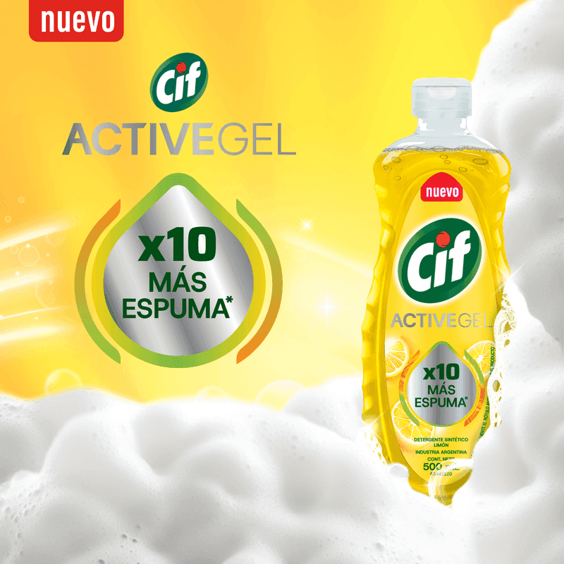 Detergente Concentrado Cif Active Gel Limón x 500ml.