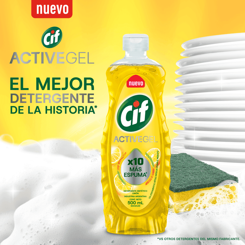 Detergente Concentrado Cif Active Gel Limón x 500ml.