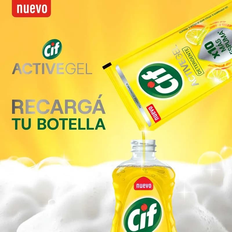 Detergente gel Cif Active limón Doypack x 400ml.